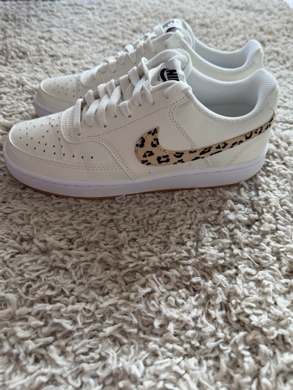 Nike Women’s White Sneakers with Leopard-Print Swoosh Court Vision - Picture 3 of 8